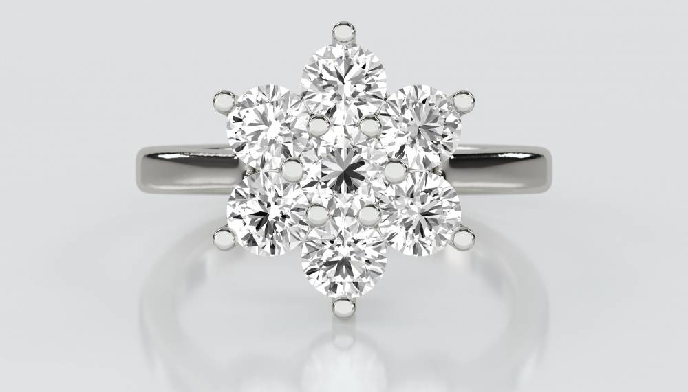 1.00ct Modern Flower Round Diamond Cluster Ring P