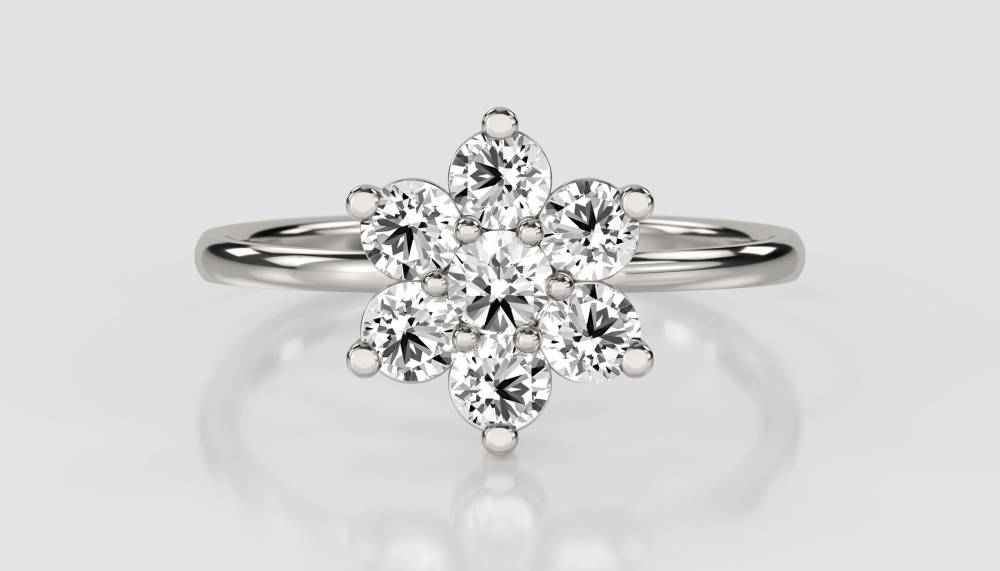 1.50ct Modern Flower Round Diamond Cluster Ring P