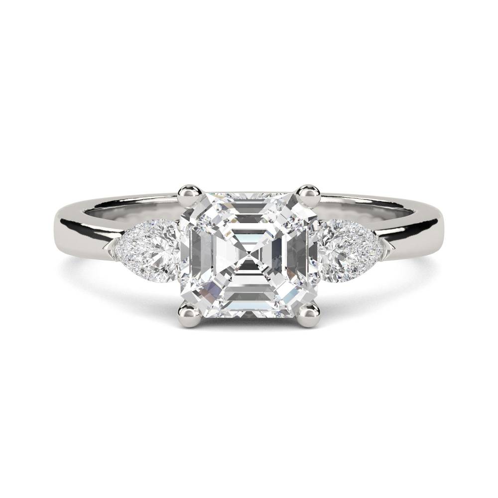 Elegant Asscher & Pear Diamond Trilogy Ring P