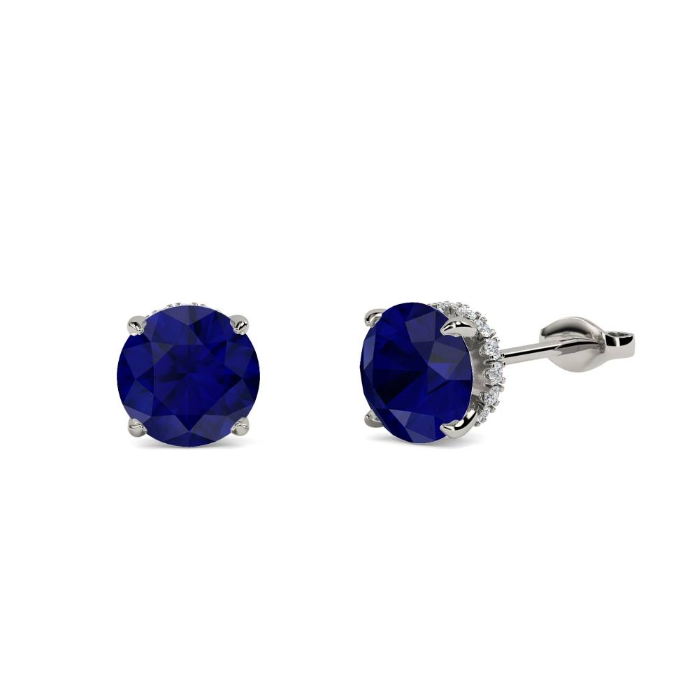 Round Blue Sapphire Diamond Earrings P