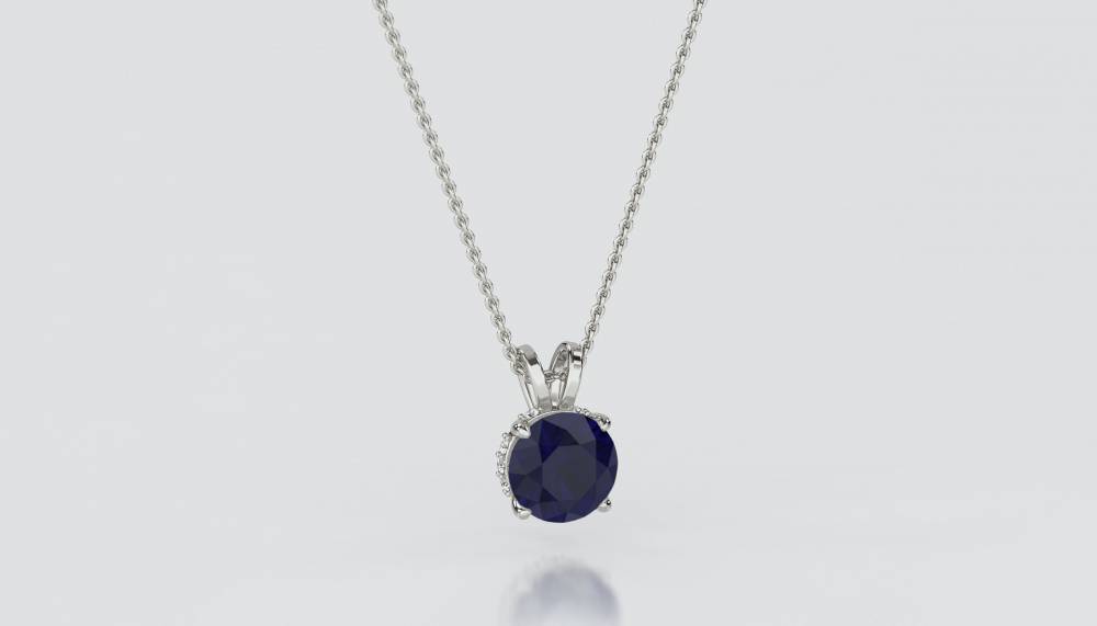 Round Blue Sapphire Diamond Pendant P