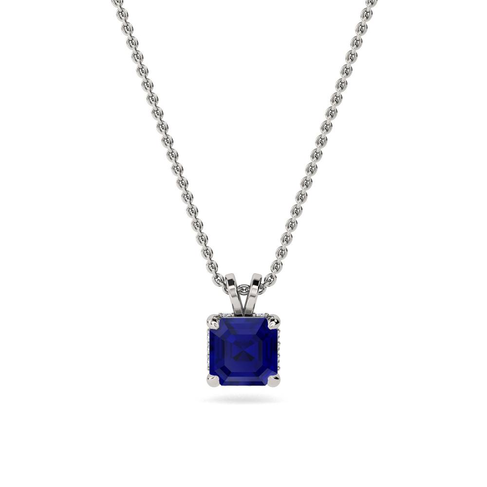 Asscher Blue Sapphire Diamond Pendant P
