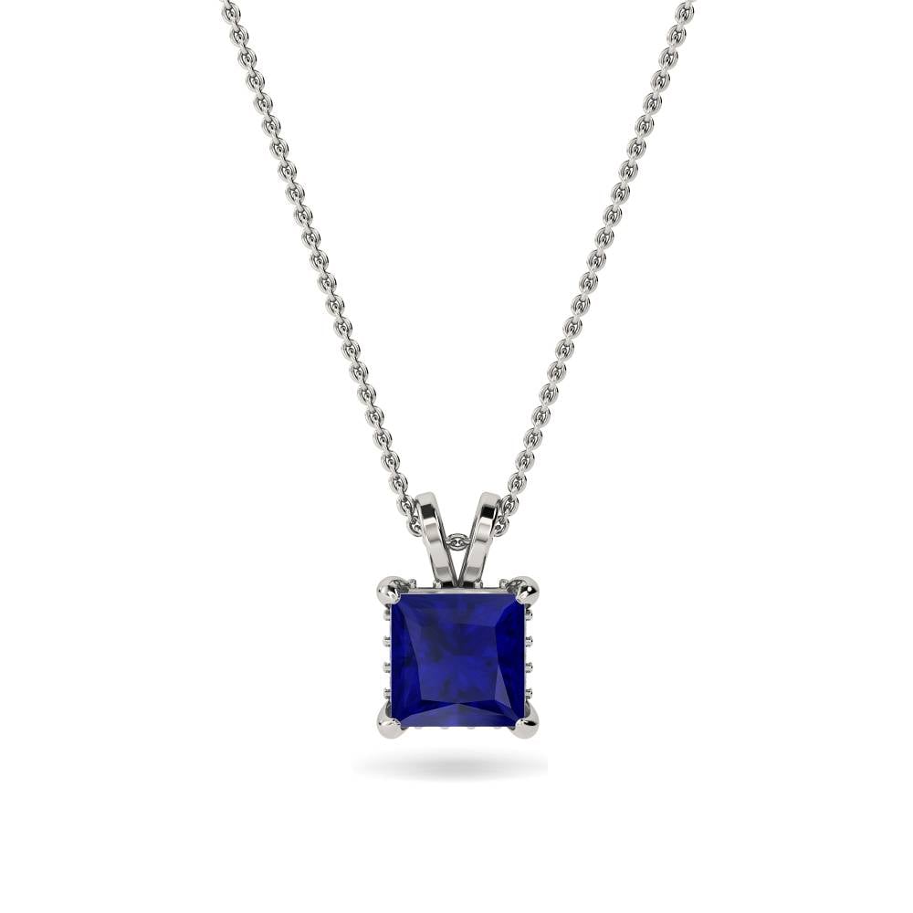 Princess Blue Sapphire Diamond Pendant P