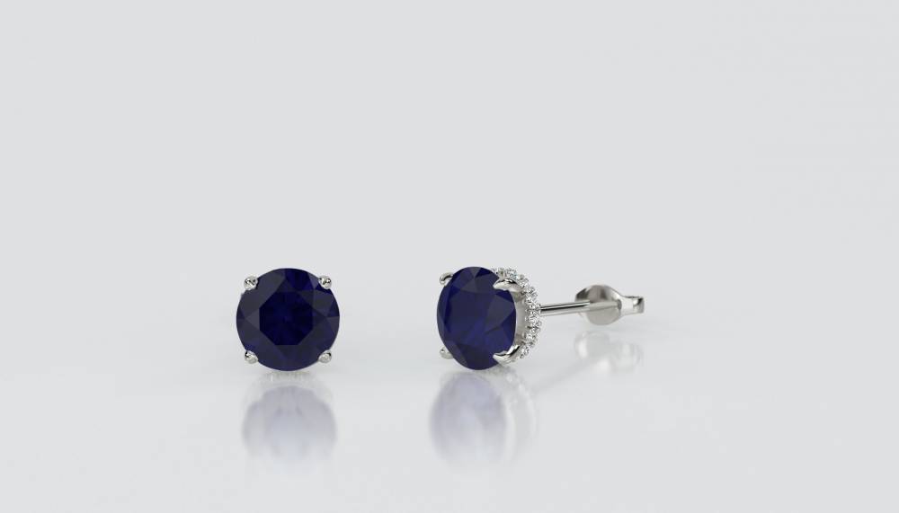 Round Blue Sapphire Diamond Earrings P