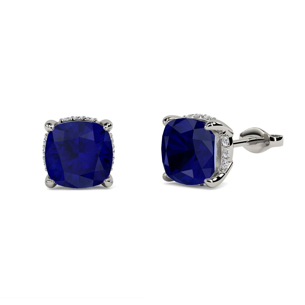 Cushion Blue Sapphire Diamond Earrings P