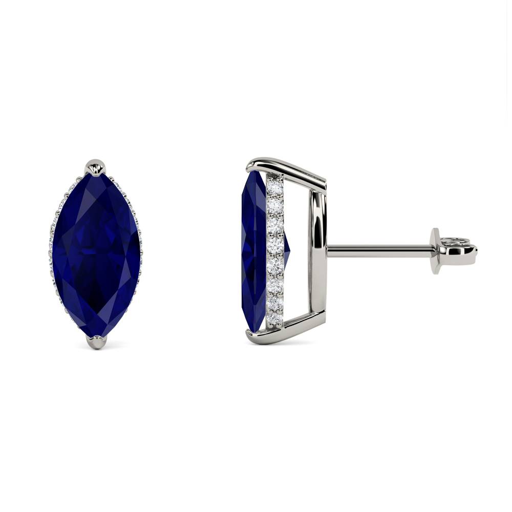 Marquise Blue Sapphire Diamond Earrings P