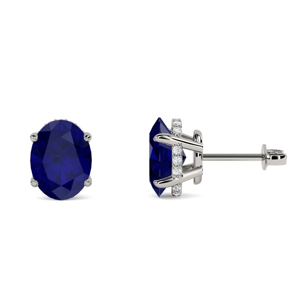 Oval Blue Sapphire Diamond Earrings P