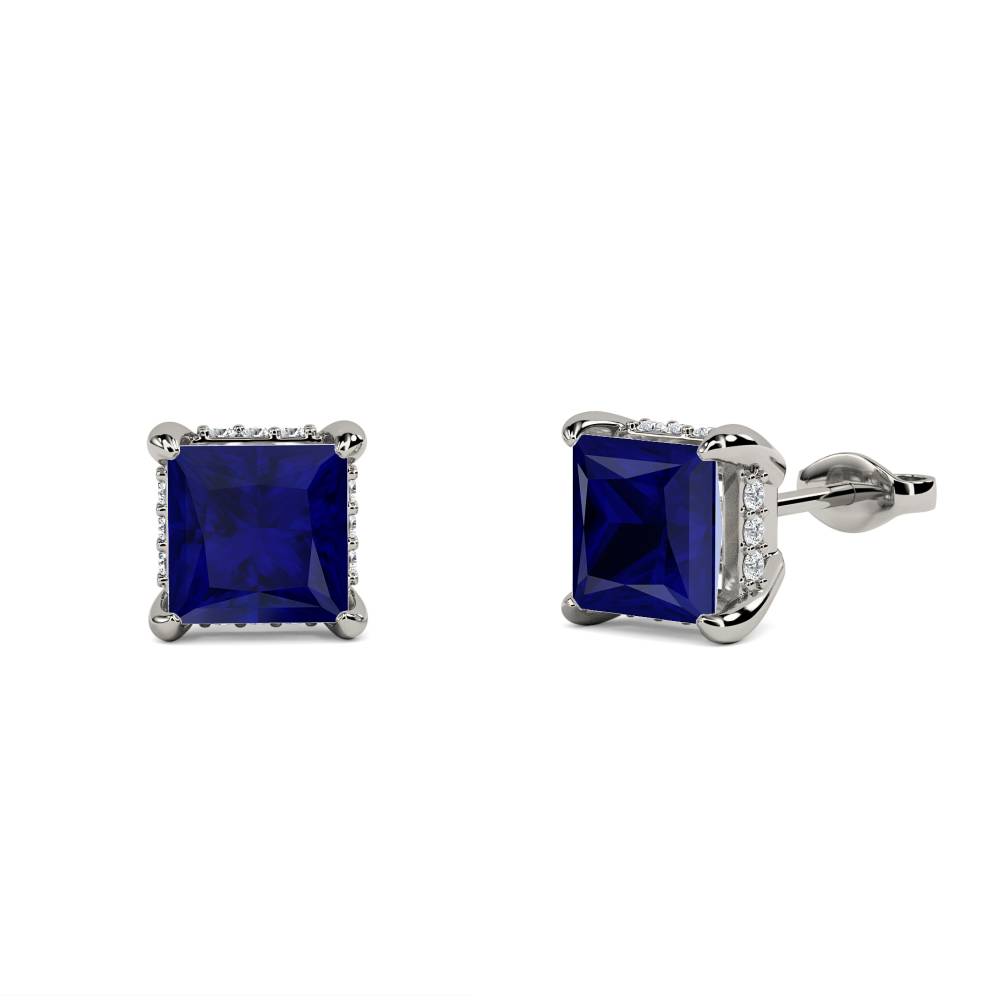 Princess Blue Sapphire Diamond Earrings P