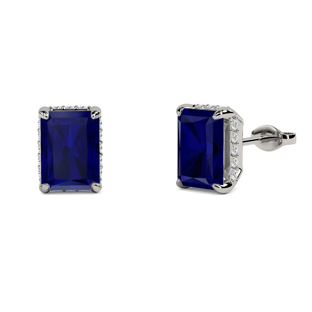 Radiant Blue Sapphire Diamond Earrings P
