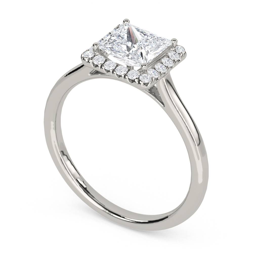 Elegant Princess Diamond Single Halo Ring P