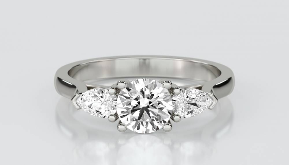Elegant Round & Pear Diamond Trilogy Ring P