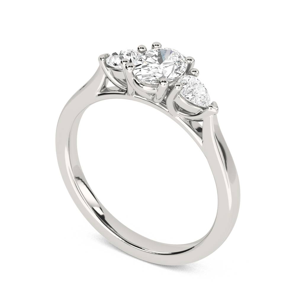Elegant Oval & Pear Diamond Trilogy Ring P