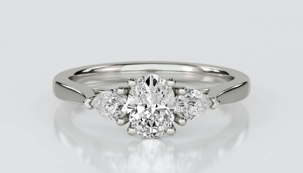 Elegant Oval & Pear Diamond Trilogy Ring P