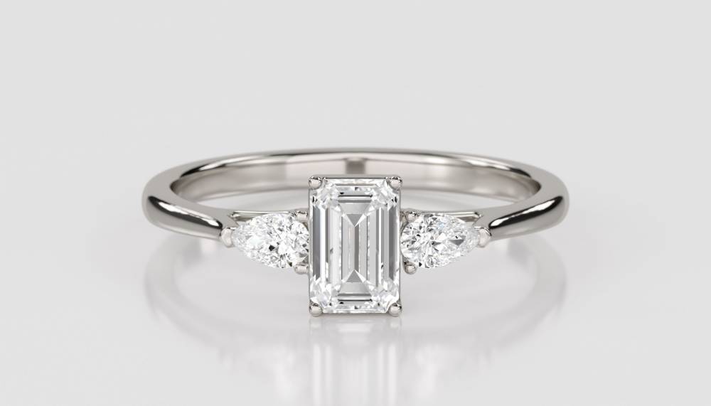 Elegant Emerald & Pear Diamond Trilogy Ring P