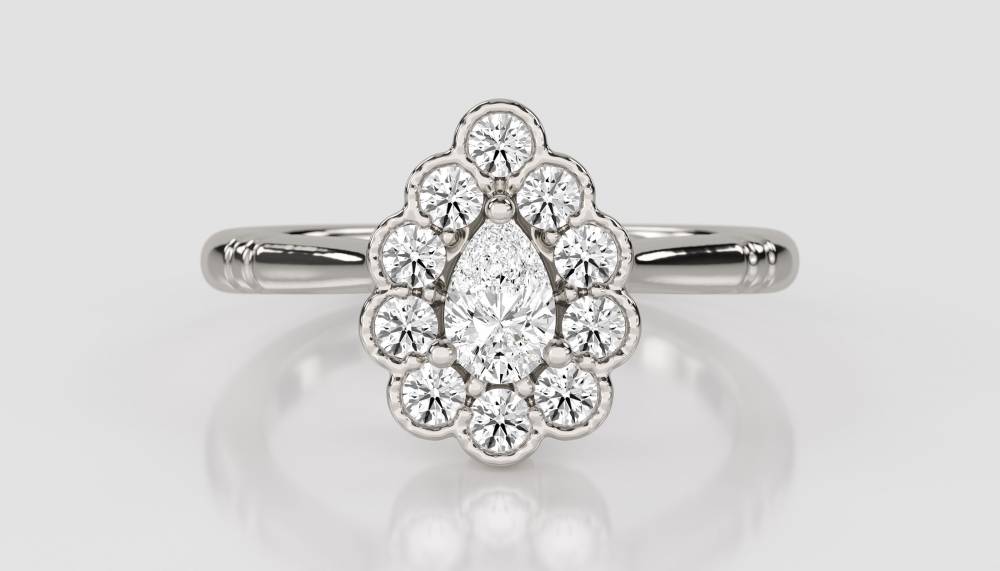 Pear Diamond Milgrain Set Designer Ring P