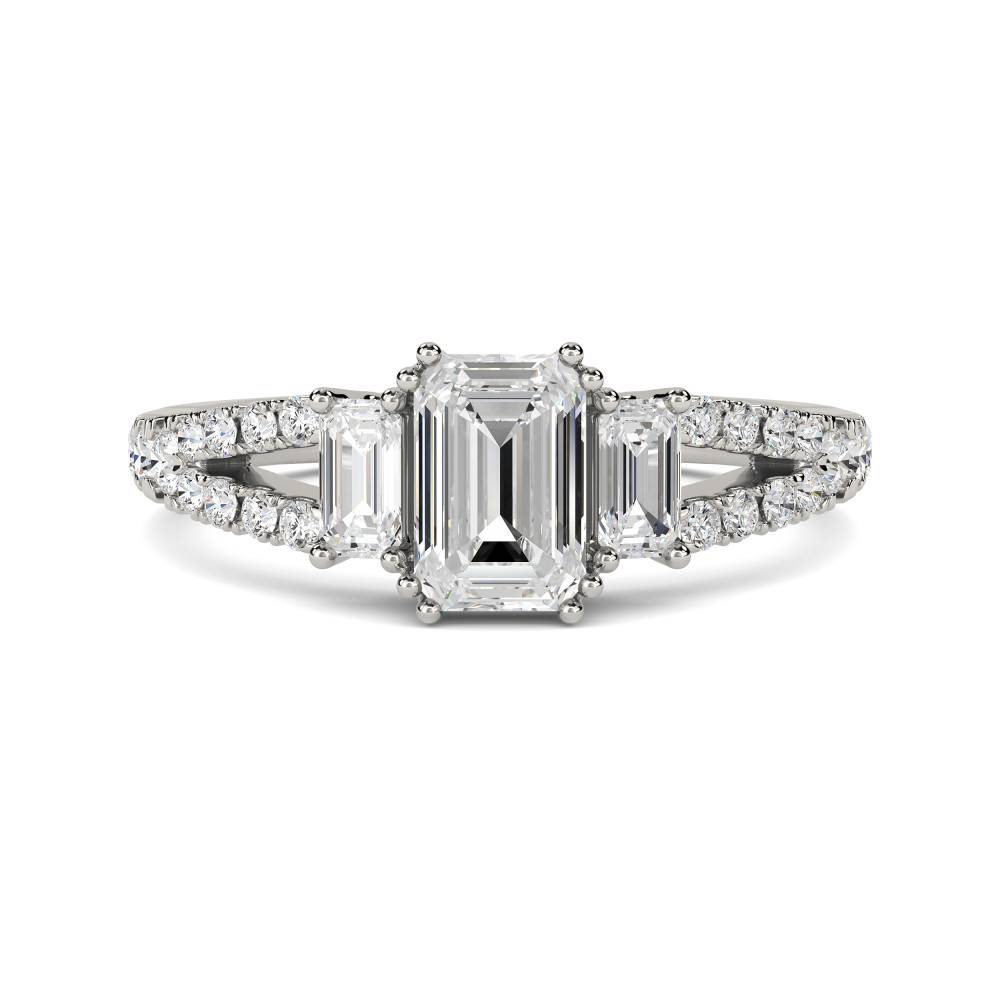 Modern Emerald Diamond Split Shoulder Set Ring P