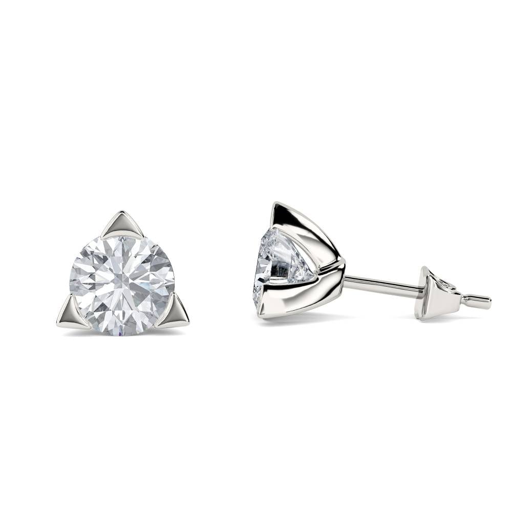 Unique Three Prong Round Diamond Stud Earrings P