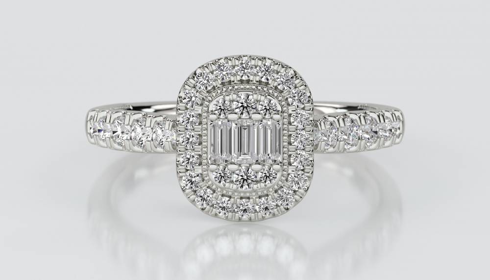 0.50ct VS/FG Baguette and Round Diamond Cluster Ring P