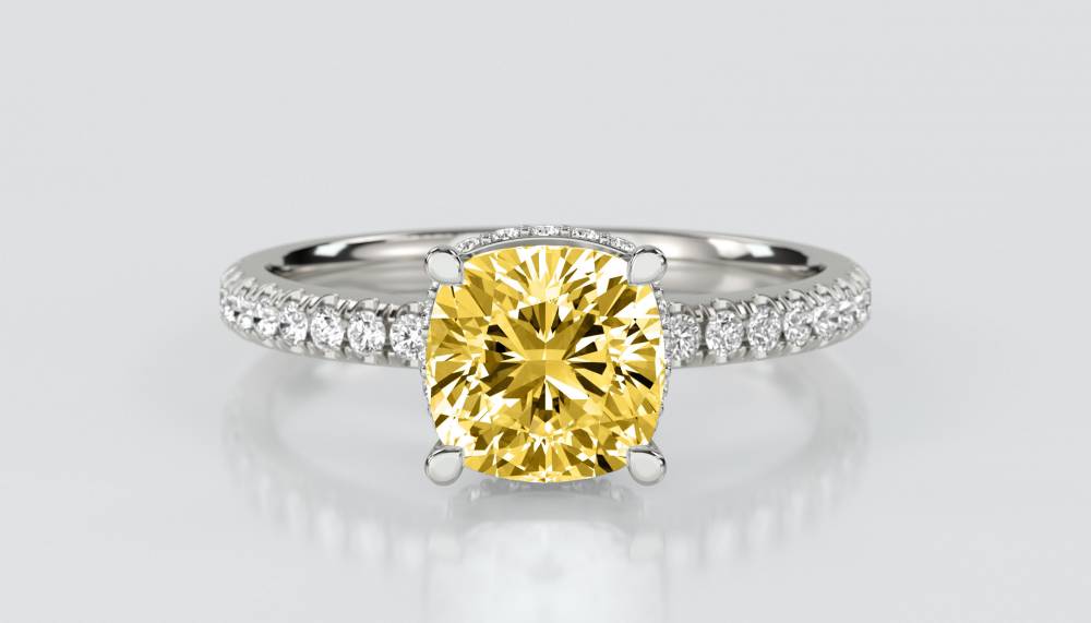 Cushion Yellow Diamond Halo Ring P