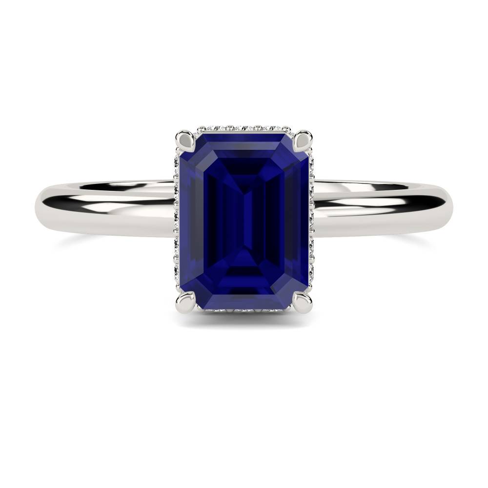 Emerald Blue Sapphire Gemstone Halo Ring P
