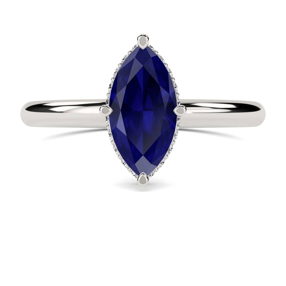 Marquise Blue Sapphire Gemstone Halo Ring P