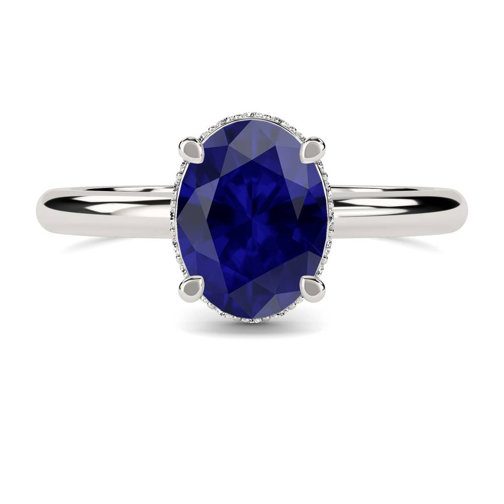 Oval Blue Sapphire Gemstone Halo Ring P