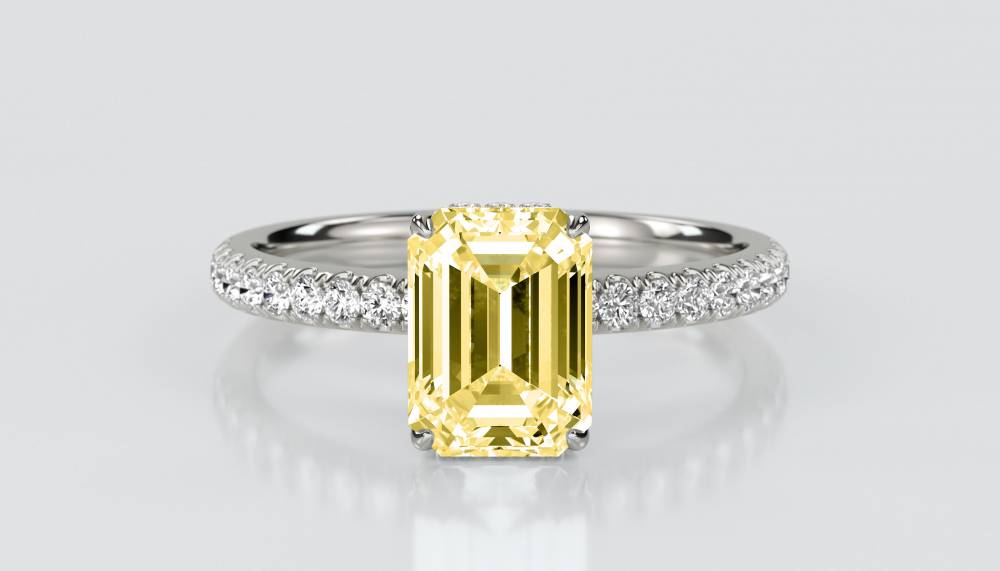 Emerald Yellow Diamond Halo Shoulder Set Ring P