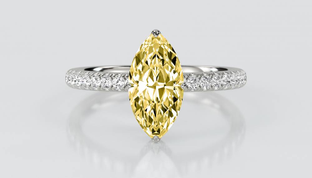 Marquise Yellow Diamond Halo Shoulder Set Ring P