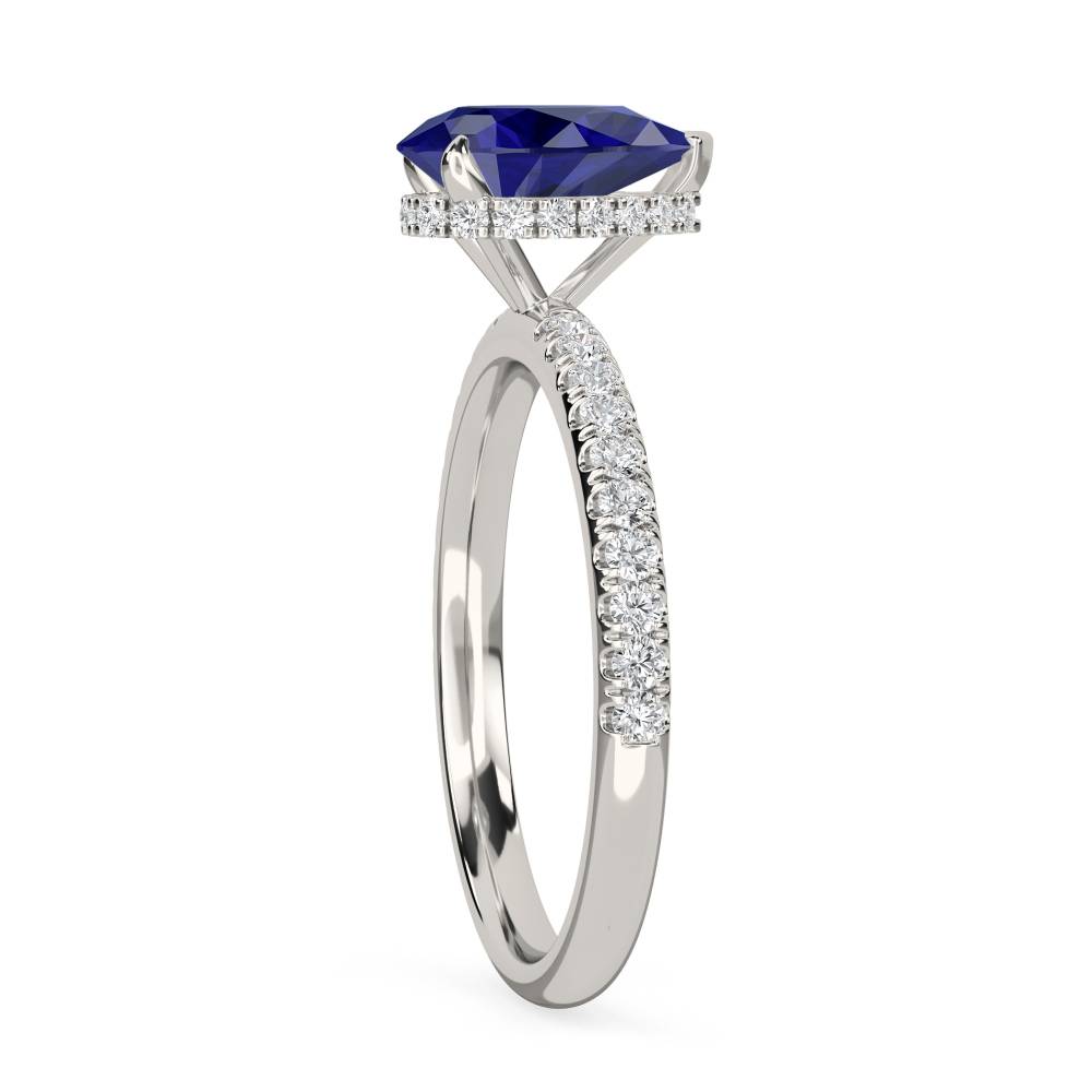 Pear Blue Sapphire Gemstone Halo Ring P