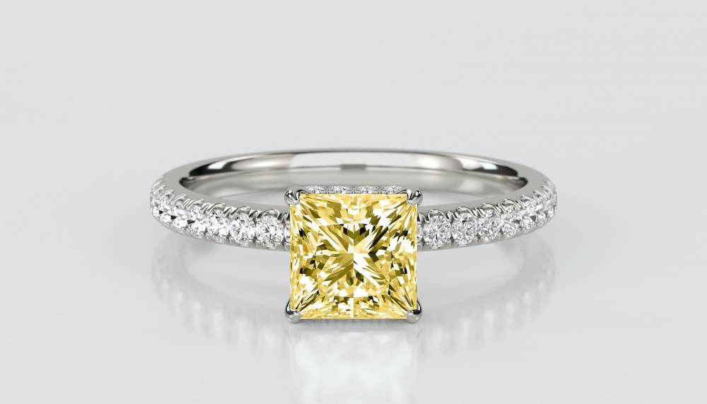 Princess Yellow Diamond Halo Shoulder Set Ring P