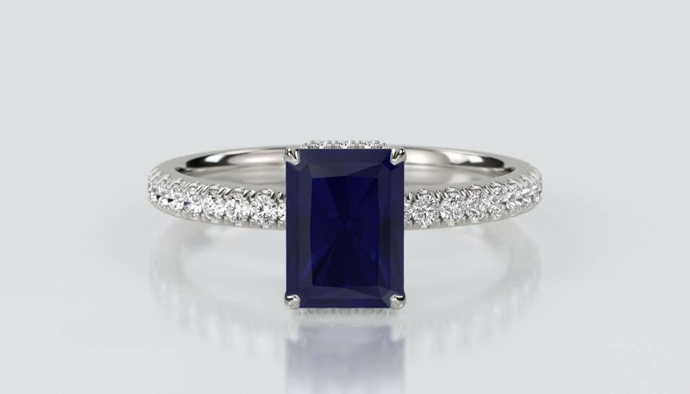 Radiant Blue Sapphire Gemstone Halo Ring P