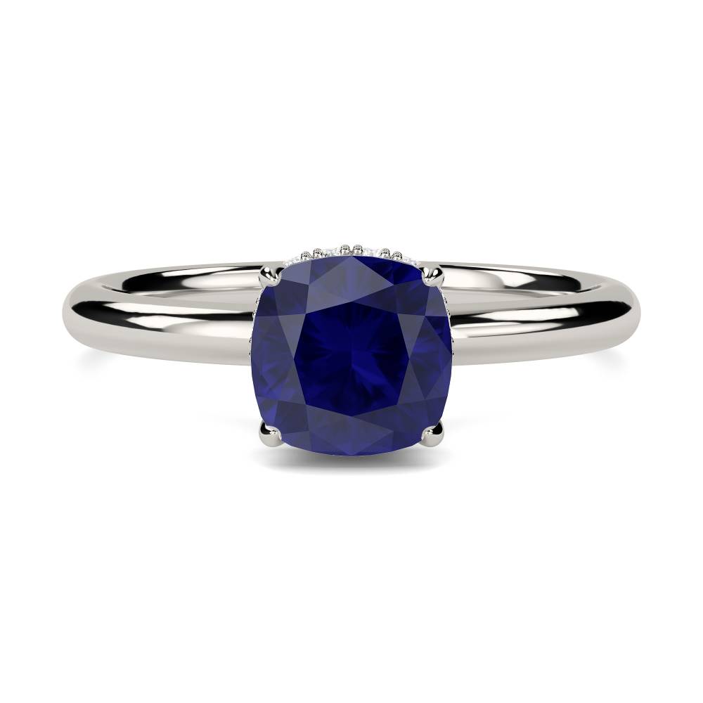 Cushion Blue Sapphire Gemstone Halo Ring P