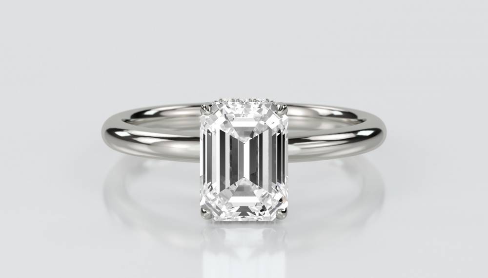 Emerald Diamond Hidden Halo Ring P