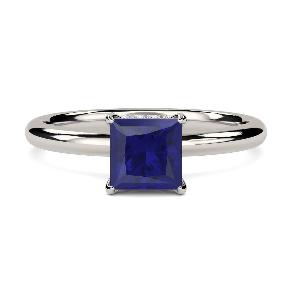 Princess Blue Sapphire Gemstone Halo Ring P