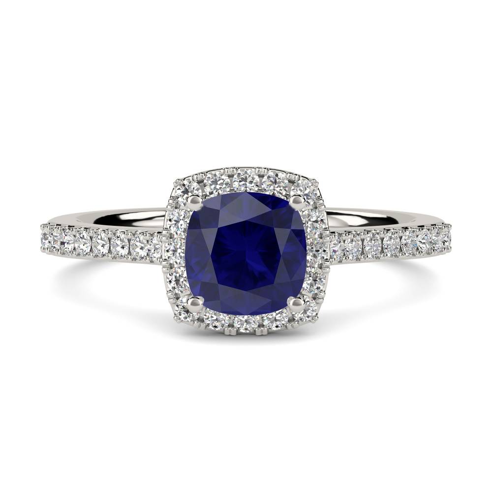 1.05ct Cushion Blue Sapphire & Diamond Halo Ring W