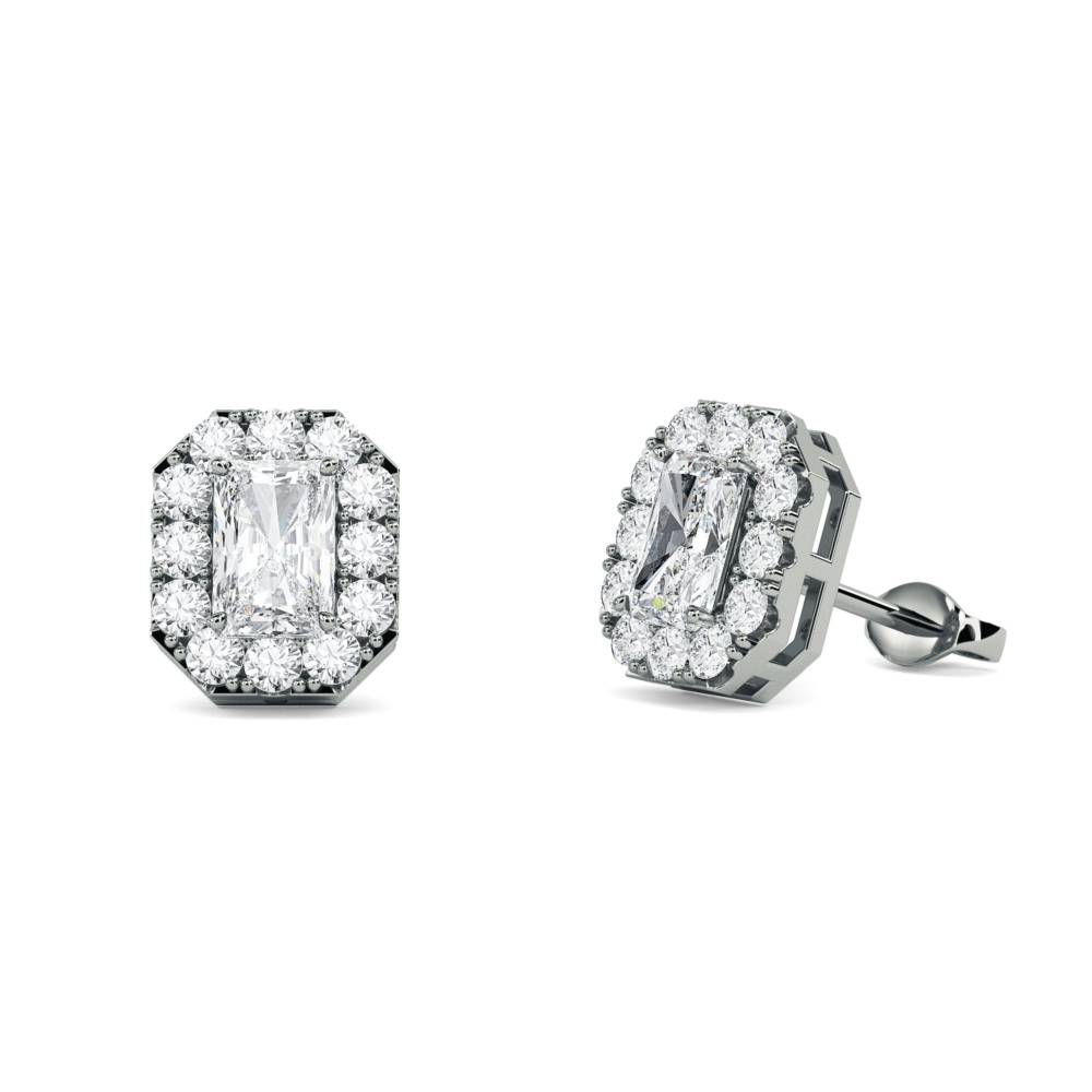 Radiant Diamond Single Halo Earrings W