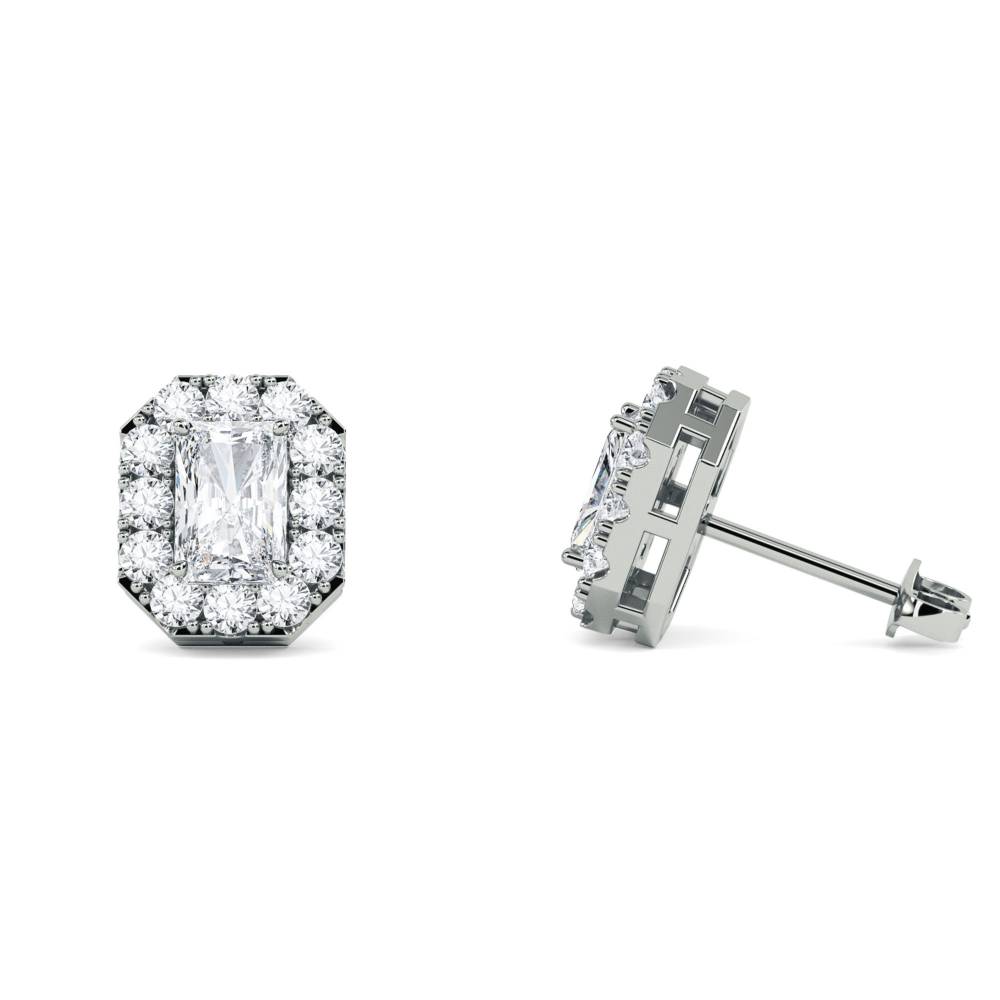Radiant Diamond Single Halo Earrings W