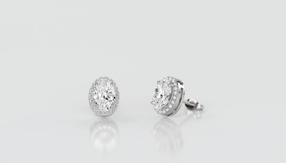 Oval Diamond Single Halo Earrings W