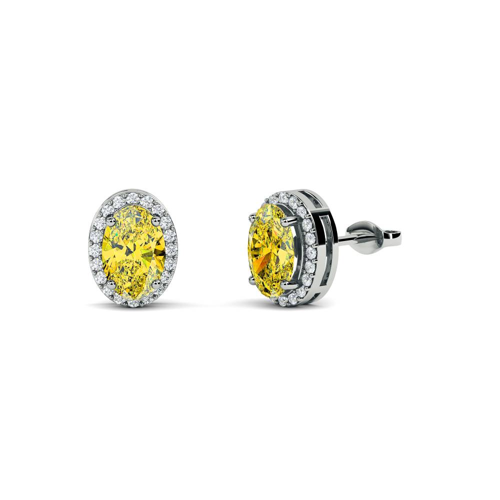 Fancy Yellow Oval Diamond Halo Earrings W