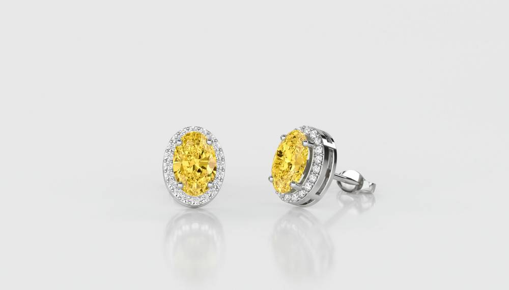 Fancy Yellow Oval Diamond Halo Earrings W