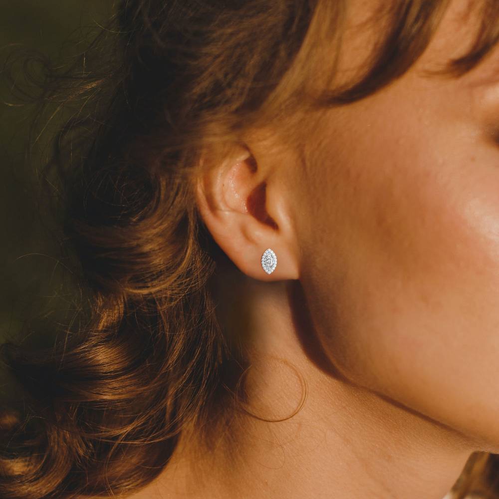 Marquise Diamond Single Halo Earrings W