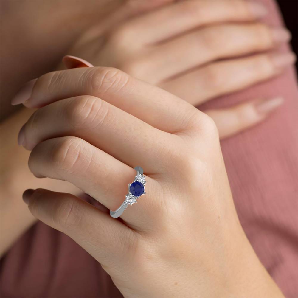 Elegant Blue Sapphire & Diamond Trilogy Ring W