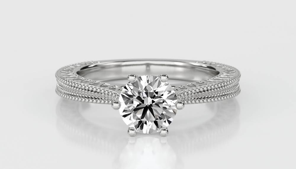 Unique Single Round Diamond Vintage Filgree Style Ring W