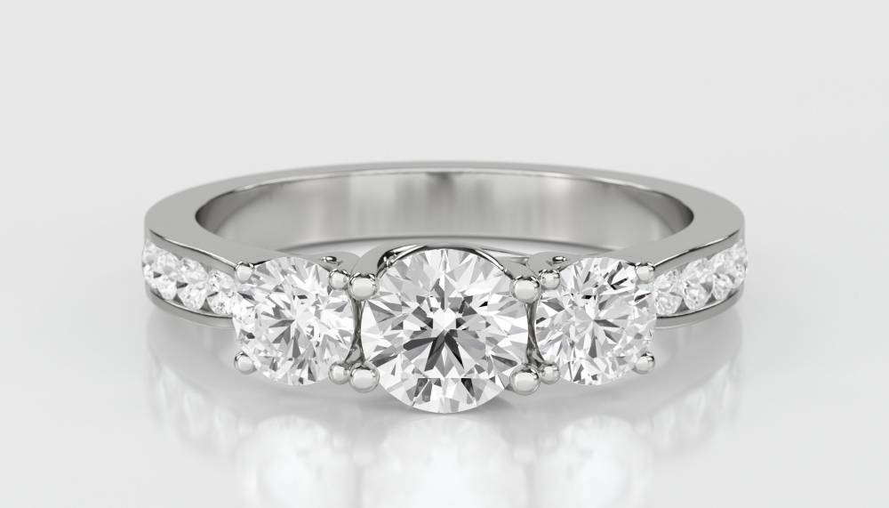 Round 3 Stone Diamond Ring With Shoulder Diamonds W