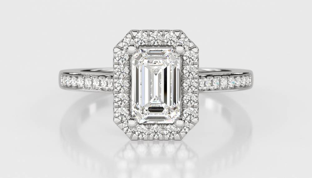 Emerald Diamond Single Halo Shoulder Set Ring W