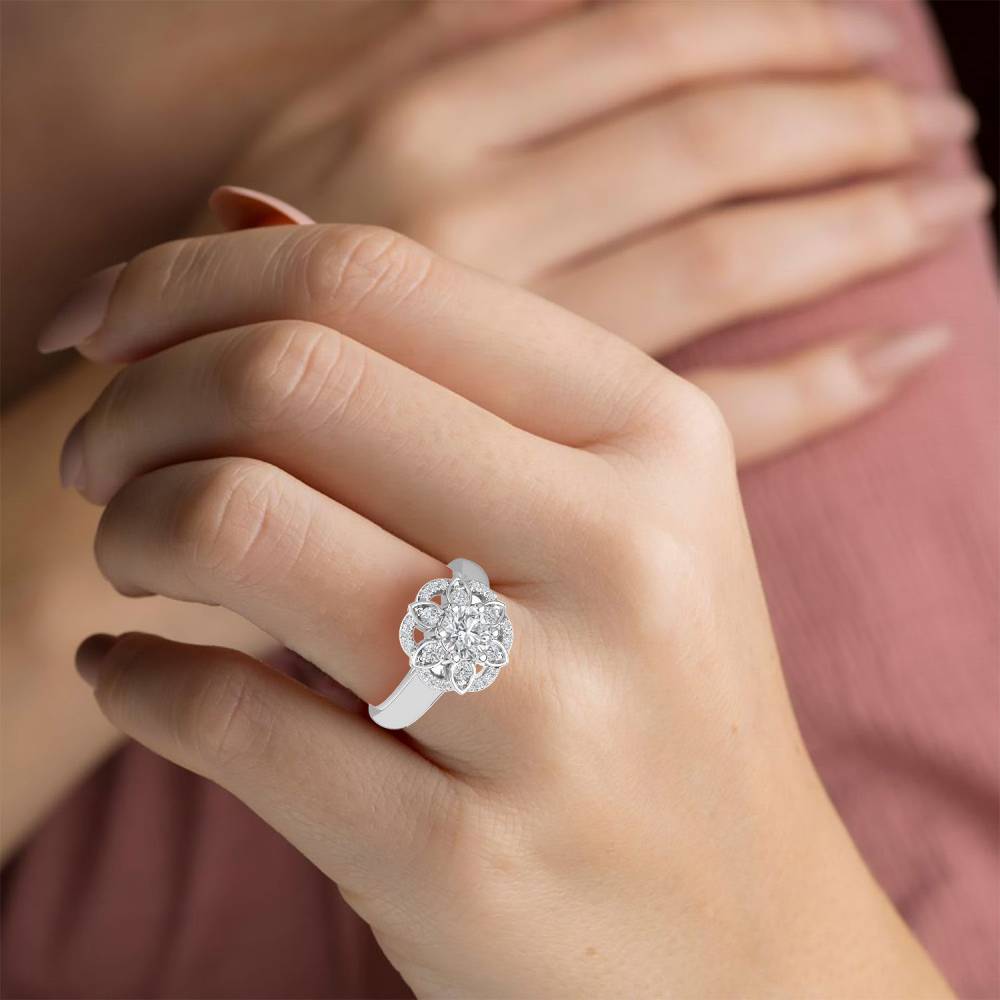 Flower Style Round Diamond Designer Ring W
