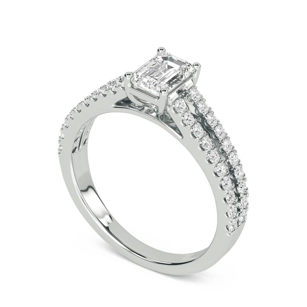 Emerald Diamond Split Shoulder Engagement Ring W