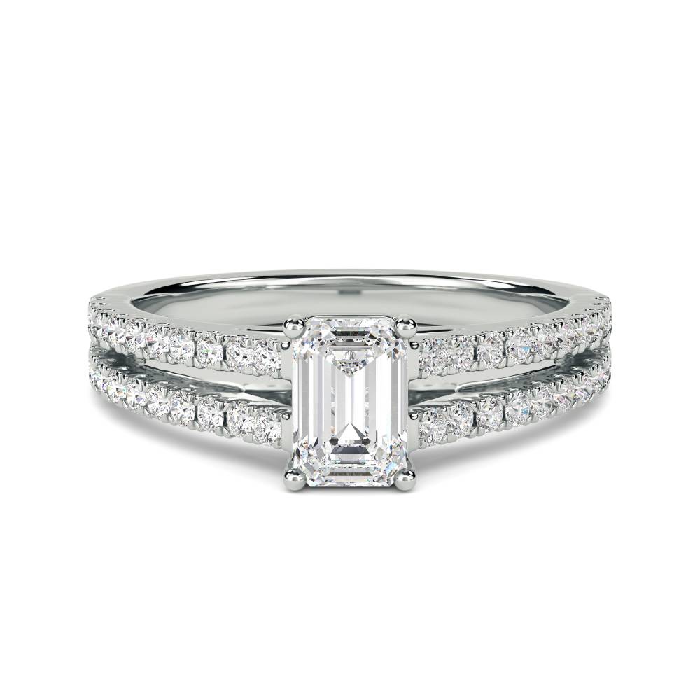 Emerald Diamond Split Shoulder Engagement Ring W