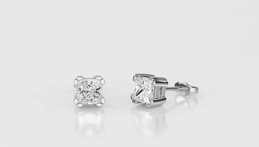 Split Petal Princess Cut Diamond Earrings W