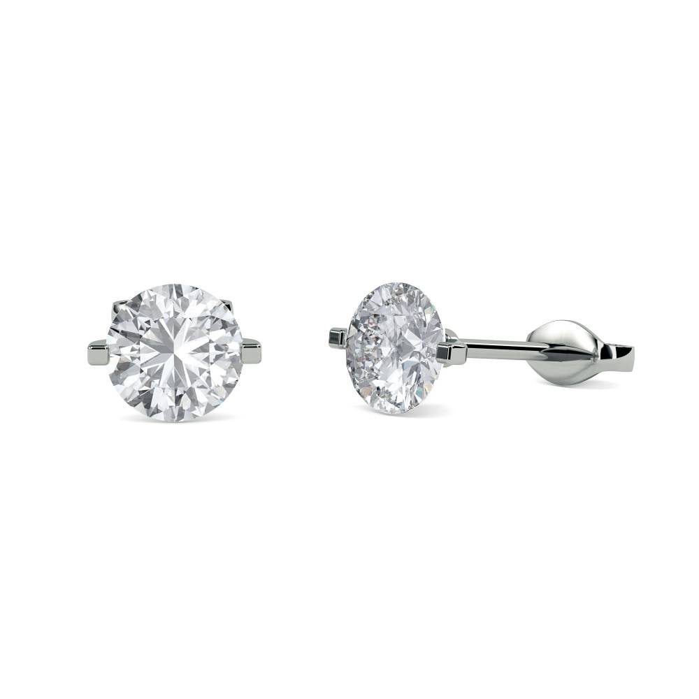 Unique Two Prong Round Diamond Stud Earrings W